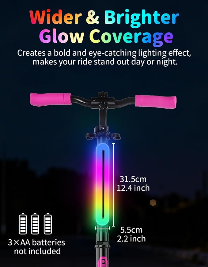 BELEEV LED Scooter Frame Light for Night Riding, 11 Flashing Effects, Battery Powered, Fits for Bicycles Electric Kick Scooters, Cool Bike Accessory for Adult, Kids & Teens, Ideal for Riding Camping