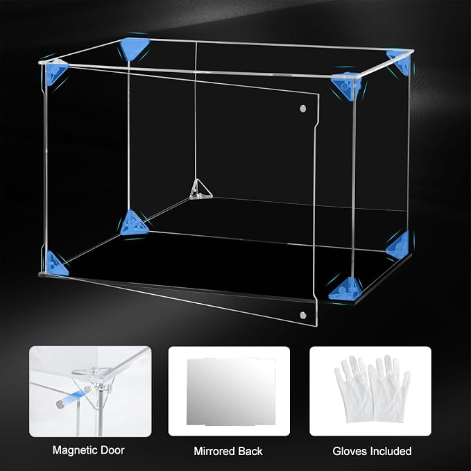 Acrylic Display Case for Collectibles Assemble Clear Acrylic Display Box with Mirrored Back, Alternative Glass Case for Action Figures Lego Model Doll Toys Display (15.7x12x12 inch, 40x30x30 cm)