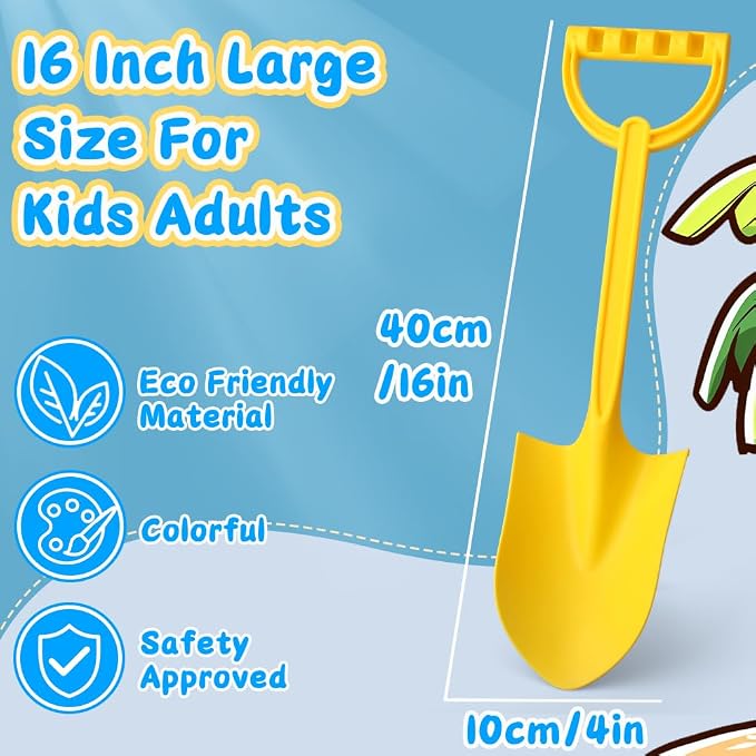 Big 16" Thick Beach Sand Toy Shovels for Kids Adults, Jumbo Scooping Spade Toys Kit Sandbox Toy for Yard Garden Lawn Play Sand, Outdoor Gardening Digging Tool Sturdy Gift Set for Boys Girls 3 Pack