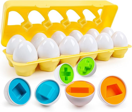 Toddler Eggs Toys,Montessori Geometric Egg Early Fine Motor Skills Learning Color Sorting & Shape Sorter Matching Game Easter Basket Stuffers Toys for Kids Boys Girls Ages 1-3