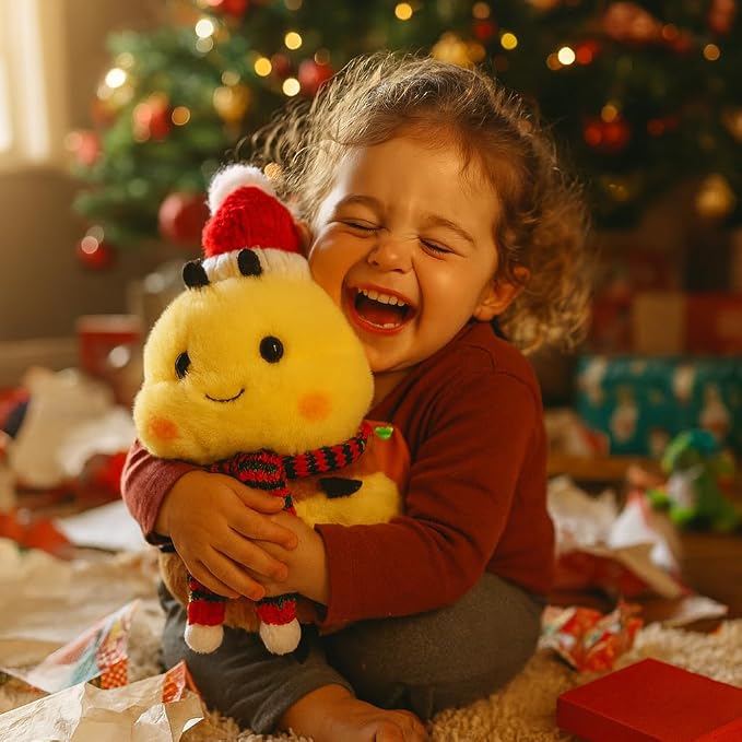 Christmas Bee Plush Toy - Chubby Cute Santa Bee with Knitted Hat & Scarf, Festive Stuffed Animal for Kids & Adults, Perfect Decor (8 inch)