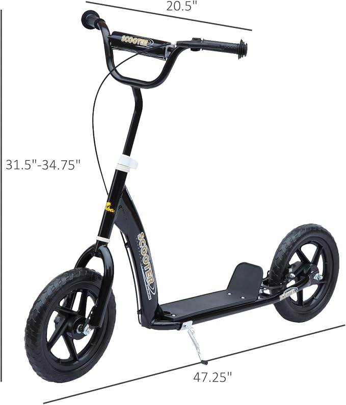 HOMCOM Kick Scooter for Kids 5-12 Years Old, Big Wheel Kids Scooter with Adjustable Height Handlebar, 12" EVA Tyres, Non-Slip Footplate, Rear Brake