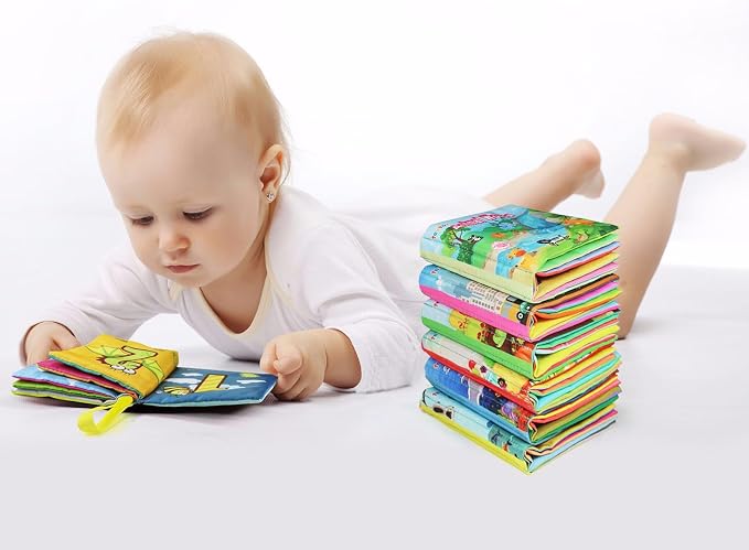 teytoy My First Soft Book,Nontoxic Fabric Baby Cloth Books Early Education Toys Activity Crinkle Cloth Book for Toddler, Infants and Kids Perfect for Baby Shower -Pack of 6