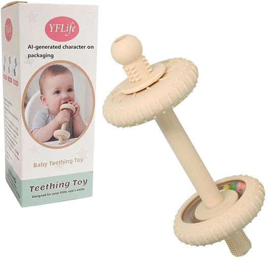 Baby Teething Toys Baby Rattle Teething Straw 3-in-1 Barbell-Shaped, Made from Silicone, Built-in Toothbrush Head and Nipple Shape, Bpa-Free, Phthalate Free, Professionally Certified