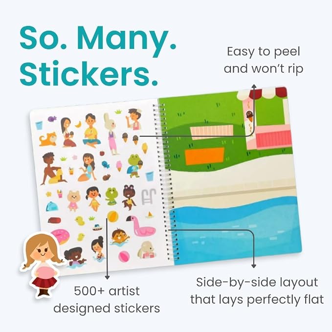 Together with You 500+ Sticker Book by Cupkin Fun Toddler Travel Activity Coloring and Sticker Book, Road Trip Essentials, 12 Coloring Pages 12 Side by Side Scenes for Ages 2–8 Years