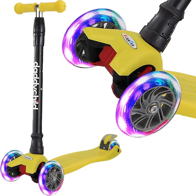 Scooters for Kids 3 Wheel Kick Scooter for Toddlers Girls & Boys, 4 Adjustable Height, Lean to Steer, Extra-Wide Deck, Light Up Wheels for Children from 3 to 14 Years Old