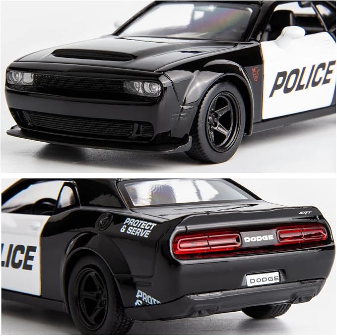 BDTCTK 1/36 Scale Challenger Police Car Model, Zinc Alloy Die-Cast Pull Back Vehicles Kid Toys for Boy Girl Gift (Black)