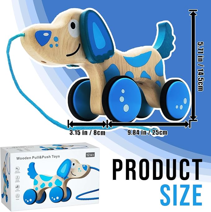 Wooden Pull Dog Toy Wooden Walk Pull Along Toy with String Toy Montessori Toddler Pull Toys for Walking Toddlers