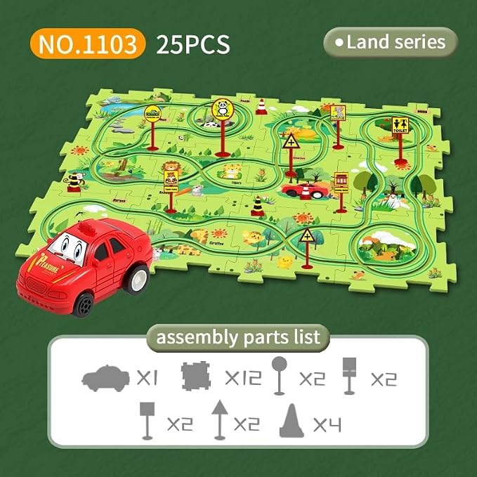 Christmas Stocking Stuffer 25PCS Puzzle Racer Kids Car Track Set, Land Series Puzzle Racer Car Track Set Puzzle Track Car Play Set Preschool Gifts for Kids Birthday Gift for Boys Girls