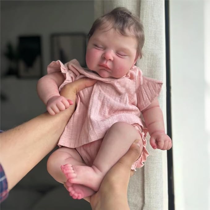 iCradle Lovely Real Look Reborn Baby Doll Girl 20inch 50cm Vinyl Silicone Baby Doll Cloth Body Realistic Newborn Doll Gift Toy for Ages 3+ (Pink Outfit Sleeping Doll)