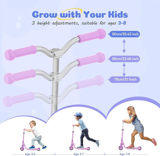 Tonbux Scooter for Kids with Light-Up Wheels & Deck, Adjustable Heights 2 Wheel Kids Scooters for Kids 5-7, Toddler Scooters with 4 Lighting Modes Deck