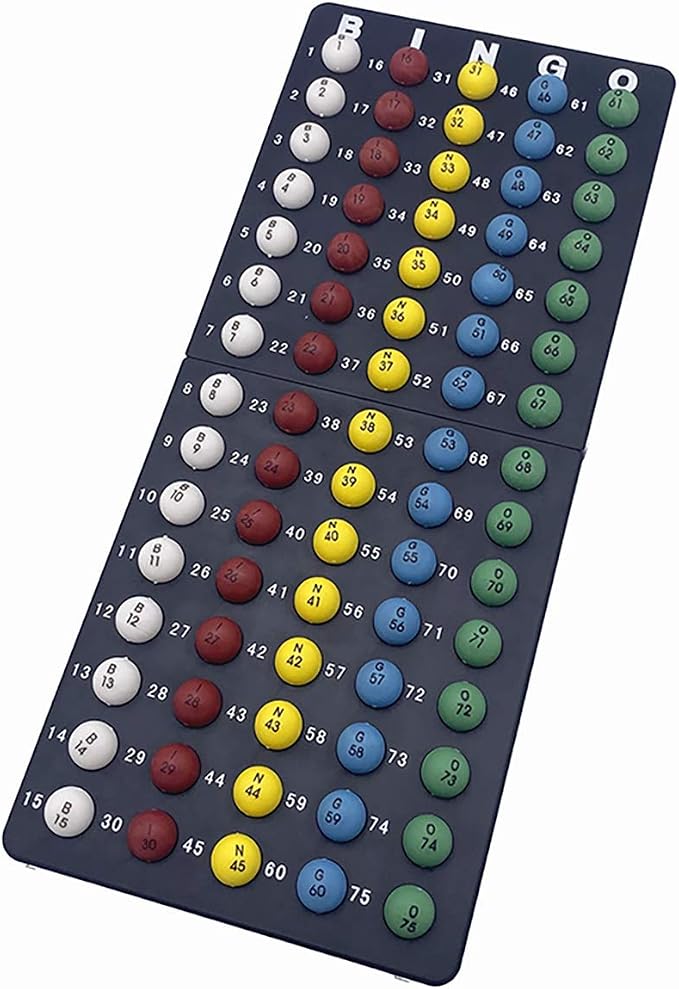 JUNWRROW Deluxe Bingo Game Set-Includes Bingo Cage,600 Colorful Plastic Chips with a Bag,100 Mixed Cards,75 Calling Balls with a Bag,Plastic Master Board-Ideal for Large Groups, Parties