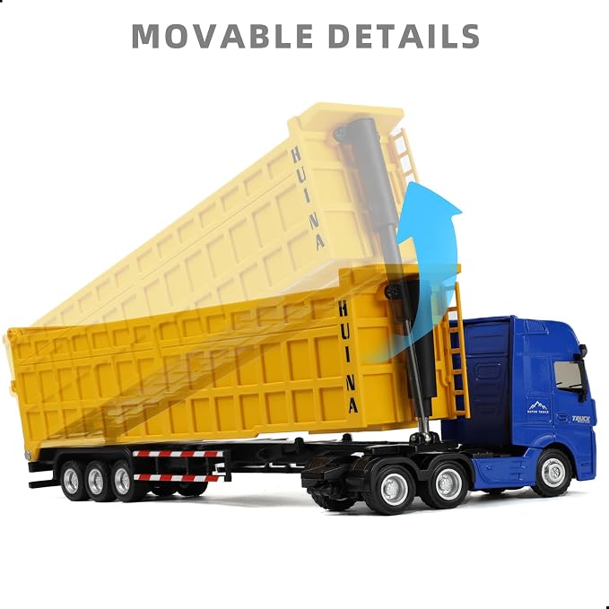 Semi Truck Box Trailer Toy, Large 1/50 for MAX Diecast Transport Trucks Model, Metal Carrier Semi Truck and Trailer Gifts for Boys Adult Model Car Collector -BlueYellow