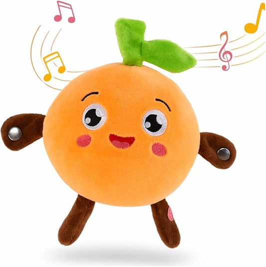 Interactive Music Plush Toy Set for Kids Adults, 7" Orange Fruit Sensing Metronome with Sounds for Multiplayer Interaction Game, Fun Musical Sensory Toy for Christmas Birthday Gifts