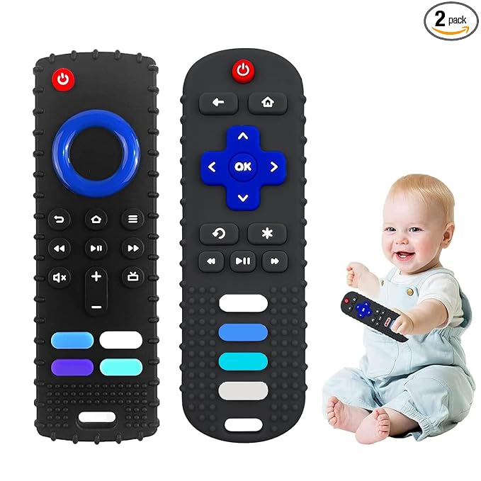 2-Pack Baby Teething Toys-TV Remote Control Shape Silicone Infants Teething Toys for Babies 0-18 Months,BPA-Free (2packs-Black)