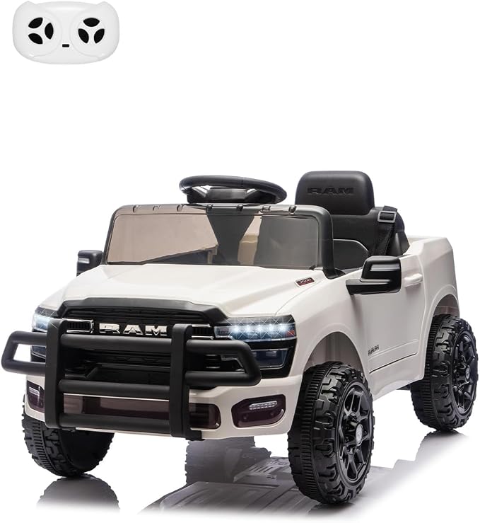 Garvee Kids Ride On Cars, Licensed RAM 12V Electric Ride On Truck Car w/Remote Control, Electric Pickup Car for Toddlers, Spring Suspension, LED Lights, Music, Ride On Toys for Boys Girls
