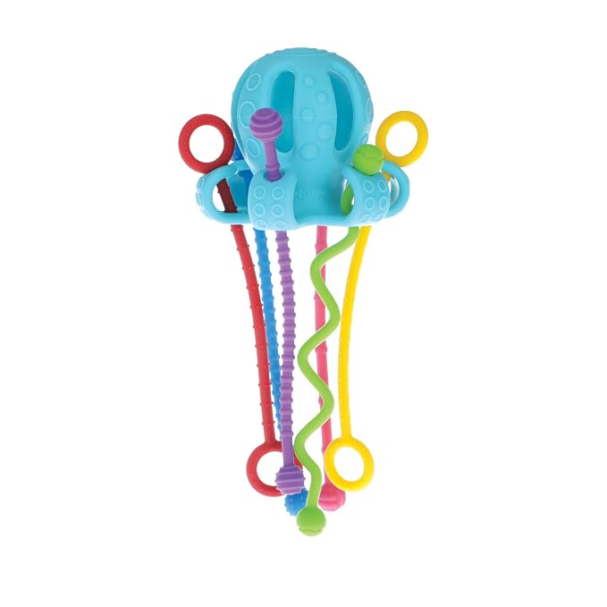 Nuby Silicone Octopus Sensory Toy with Bright Colored Silicone Textured Cords for Tactile Development, 18+ Months