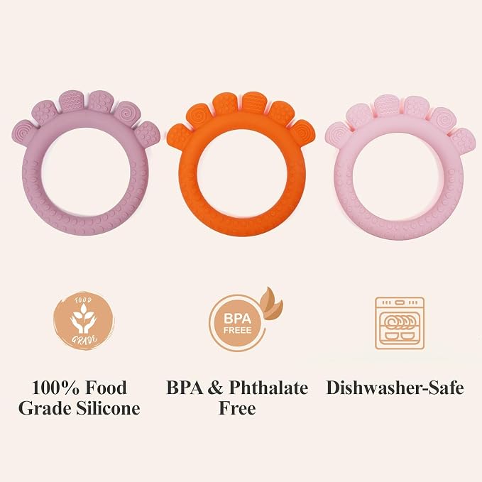 Baby Silicone Teething Ring Toys for 0-6,6-12 Months Boys and Girls,Chew Teether Stuff for Infant,Newborn Must Have Essentials,BPA Free,Soft and Textured. (Pink)