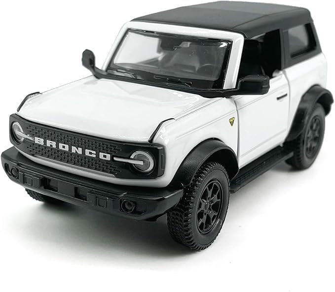 2-Door Bronco Badlands Model Car 1/36 Scale Diecast Toy Cars Metal Alloy Children’s Vehicles, Pull Back Doors Open, Black Rim, Mens Collection, Kids Toys for Boys Gifts, Cake Topper Home Décor, White