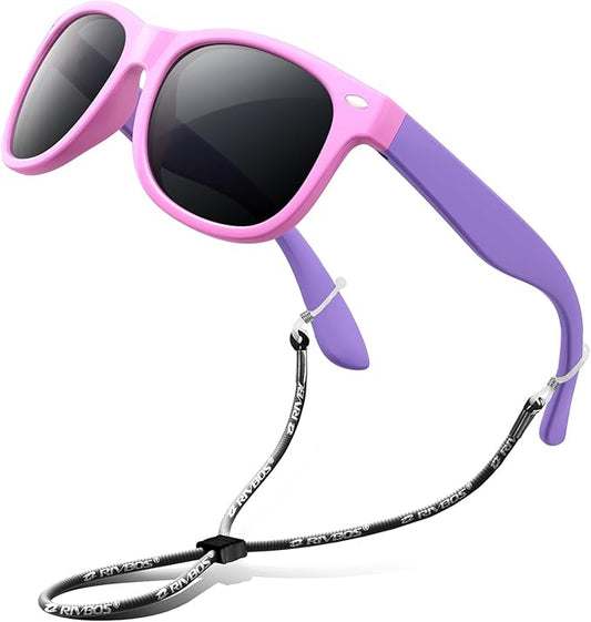 RIVBOS Kids Sunglasses Polarized UV Protection Flexible Rubber Glasses Shades with Strap for Boys Girls RBK004