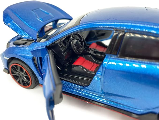 2017 Civic Type R Model Car Hatchback Sports Diecast Toy Cars 1/32 Scale Metal Pull Back Children's Die-cast Vehicles, Doors Open Light Sound, Boys Toys Kids Gifts Collection for Men, Blue
