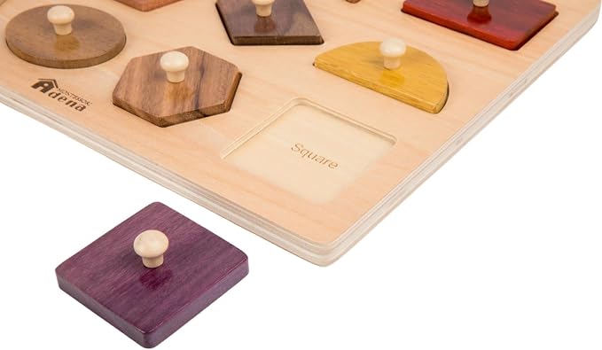 Montessori Toys for Toddlers 18M+, Wooden Shape Peg Puzzles for Kids 2 3 Years Old, Baby Puzzle Board with Knob & Classic Color, Preschool Educational Learning Toy‒Shape Sorter (12 Geometric Shapes)
