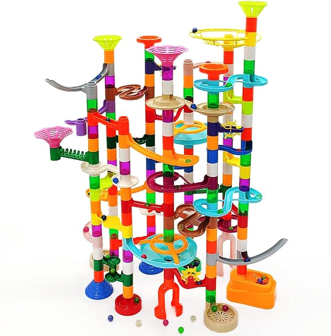 DSHMIXIA Marble Run Marble Maze Race Track with Glowing Marbles for Kids Ages 3-4-8-10 Sturdy Building Toys Kids Games Amazing Fun Gifts (Super)