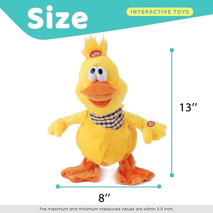 13" Quacking Duck Musical Stuffed Animal Plushies Walking Singing Waving Electronic Interactive Plush Toy for Kids Boys Easter