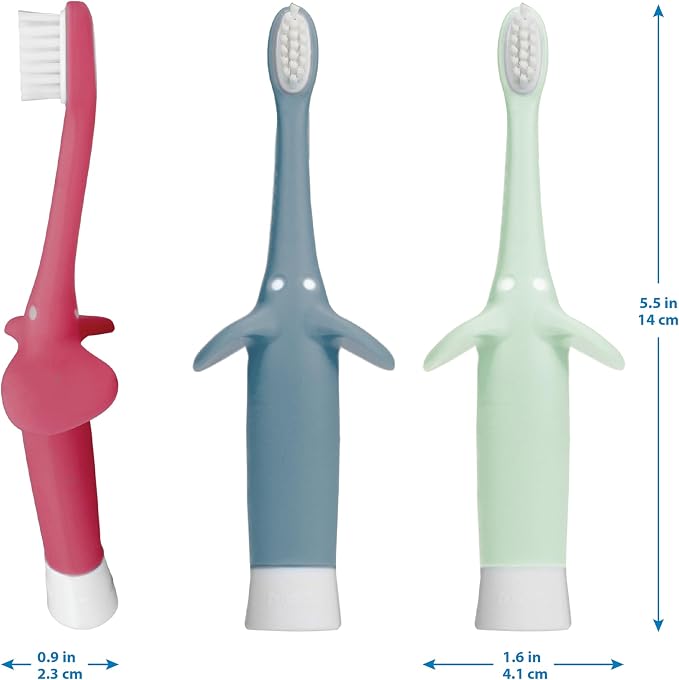 Dr. Brown’s Infant-to-Toddler Training Toothbrush Set, Mint Elephant with Fluoride-Free Strawberry Baby Toothpaste, 0-3 years