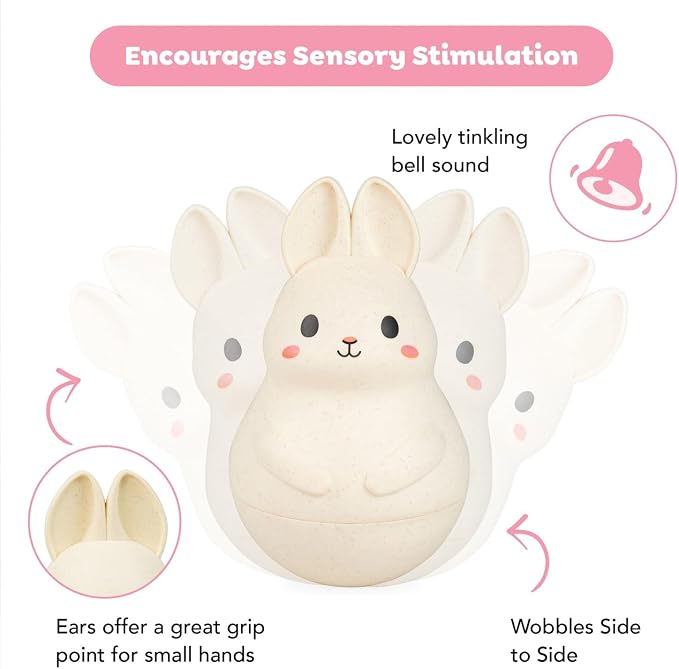 Tiger Tribe: Roly Poly - Bunny - Soft Silicone, ECO Bio-Plastic, Twinkling Sound, Soothing Sensory Toy, Infant & Baby Ages 3+ mo.