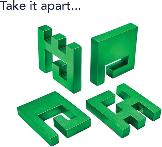 Bits and Pieces Metal Brain Teaser Puzzle - Green Hashtag Disentanglement Puzzle, 3D Assembly Puzzles for Adults