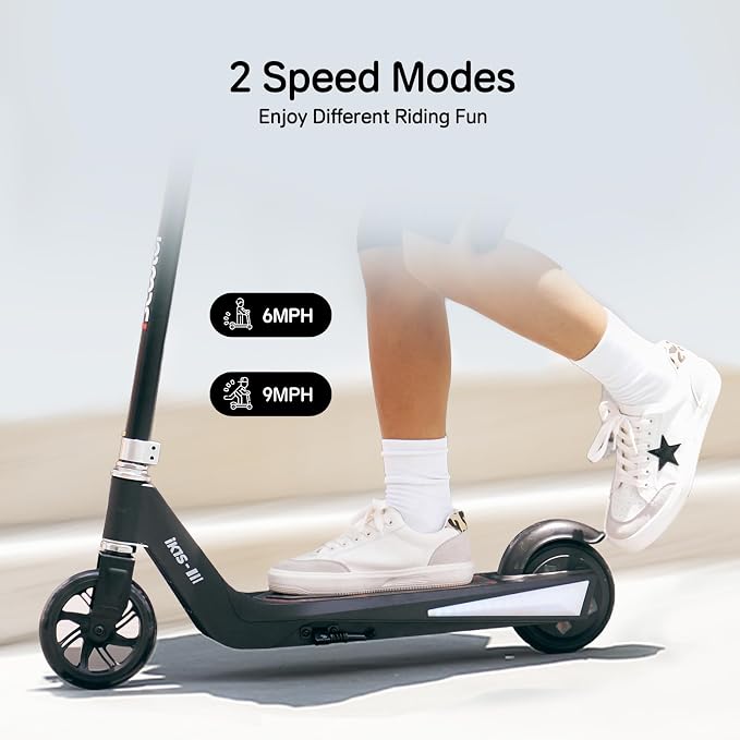 iScooter IK3 Serious Electric Scooter for Kids Aged 6-12, 3/6/10MPH Speed, Dual Brake System, 3 Heights (IK3Pro), Magnetic Charging, Colorful Lights, LED Display, 150W Motor Kids Scooter