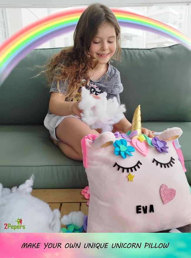 Make Your Own Unicorn Pillow Kit Arts and Crafts for Girls Age 4 5 6 7 8-12 Years Old (No Sew) DIY kit for Kids, DIY Unicorn Craft Supplies Plush Toy Stuffed Pillow, Kids Craft Project Gifts for Girls