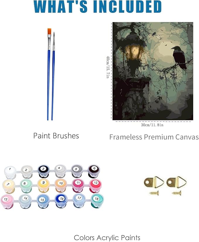 Paint by Numbers for Adults and Kids Beginner, Gothic Dark Horror Forest Crow Painting by Number Kits On Canvas, Number Artist Paint by Number Kit Oil Painting Acrylic Paints, Home Wall Decor Gift
