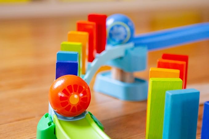 HABA Kullerbu Kringel Domino Playset - 33 Piece Ball Track Starter Set with Two Sets of Falling Dominoes - Ages 2+