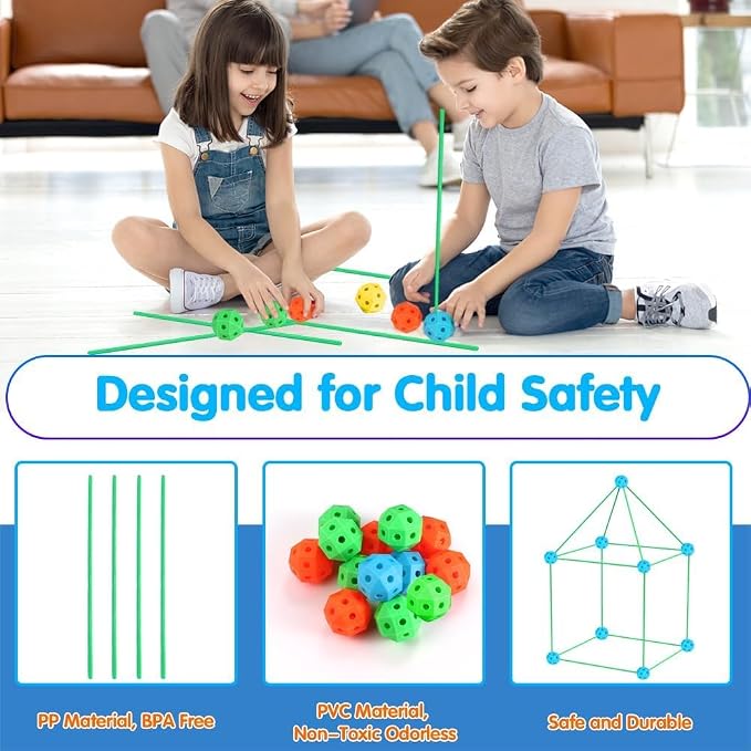 Fort Building Kit for Kids, 155 Pcs Construction STEM Toys Indoor Outdoor for 3 4 5 6 7 8+Years Old Boys and Girls Ultimate, Forts Builder Gift Build DIY Educational Learning Toy for Indoor Outdoor