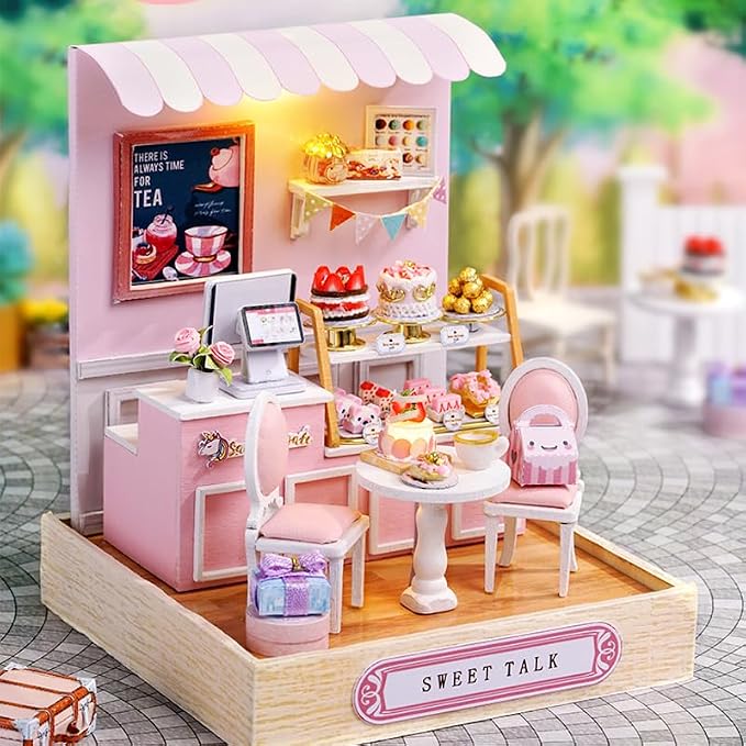 DIY Miniature Dollhouse Kits - Wooden Mini Model House with LED Lights, Tiny Furniture & Accessories – Craft Building Kits for Adults (Sweet Talk) – Birthday Valentine's Gift