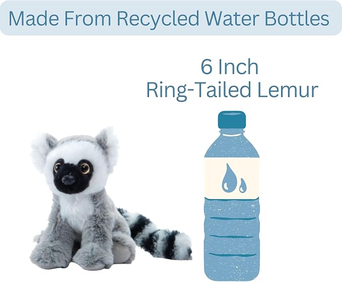 The Petting Zoo Ring-Tailed Lemur Stuffed Animal Plushie, Gifts for Kids, Wild Onez Babiez Zoo Animals, Lemur Plush Toy 6 inches