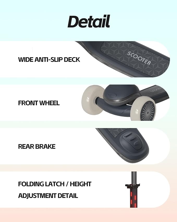 Toddler Scooter Ages 2-5, 3 Wheel Kids Scooter with Lean-to-Steer, Adjustable Handlebar, Anti-Slip Deck, Light-Up Wheels, Foldable First Scooter for Boys and Girls