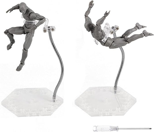 Action Figure Stand with Adjustable Metal Support Arm, Action Figure Display Holder Stand Base Compatible with HG RG SD SHF Gundam 1/144 Toy with Screwdriver (2Pcs Clear)