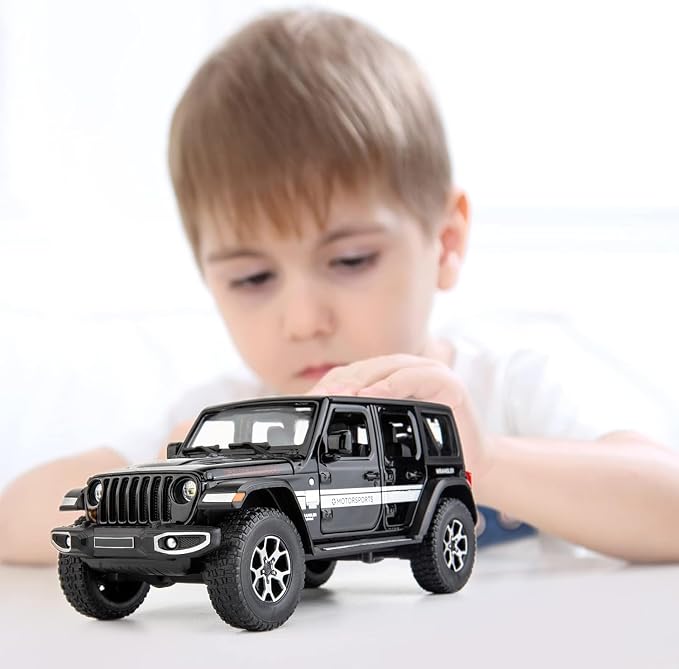 BDTCTK Off-Road 7 Door for Wrangler Diecast Toy Car Model, 1/22 Scale Metal Alloy Vehicle for Kids Boys Girls Adults, Doors Open, Light and Sound, Gifts Black