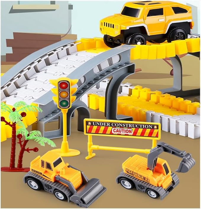 305PCS Construction Race Tracks for Kids Toys, 2 Electric Toy Cars,4Construction Cars, DIY Collage Flexible Track Toy Set, Kids Gifts for 3-8 Year Old