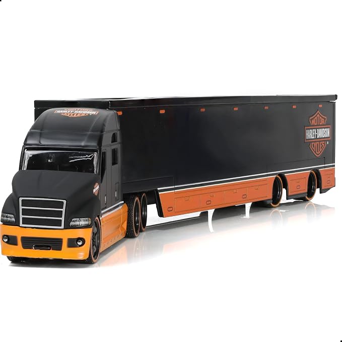 Semi Truck Toy with Trailer, 1/64 Scale Alloy Metal Diecast Heavy Semi Truck Trailer Head Toy Model, MAx Diecast Tow Traktor Gift for Boy Adult Model Car Collector -OrangeBlack