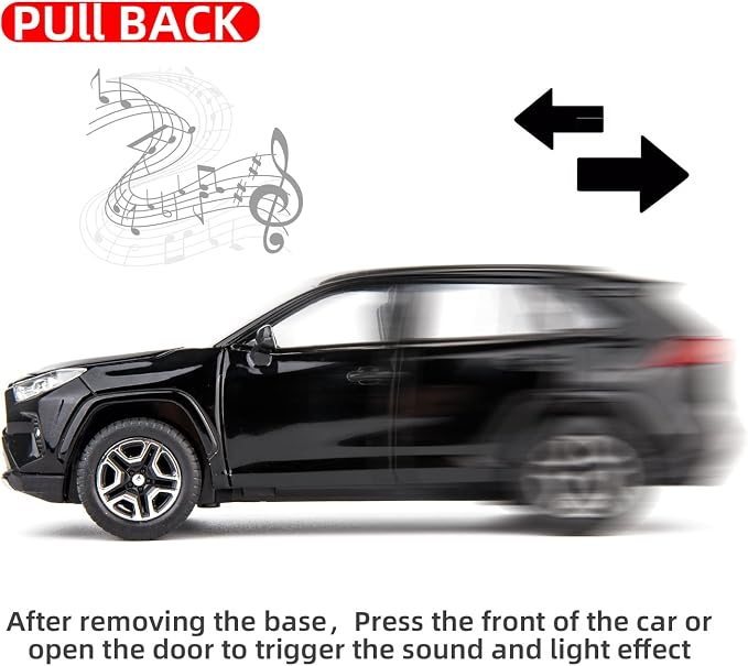 WAKAKAC Model Car 1/32 RAV4 Alloy Diecast Collectible Toy Car with Light and Sound Toy Vehicle Door Can Be Opened for Boys Kids Toddler Gift (Black)