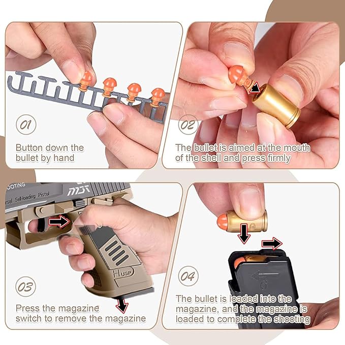 Dreamplay Shell Ejecting Toy Gun, Automatic Pull Back Action Shooting Games Education Model Toy for Kids Gifts