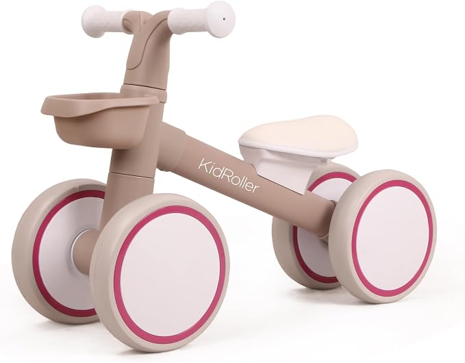 Kid's Balance Bikes for 1 Year Old Boys and Girls, 12-24 Months Toddler Ride-on with Adjustable Seat and a Front Basket, First Birthday Gifts Light Khaki
