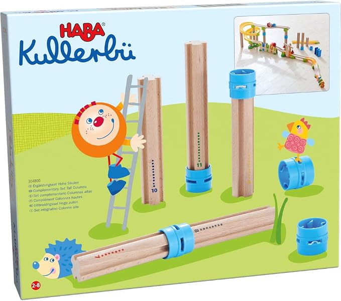 HABA Kullerbu Expansion Set - Tall Columns - 10 Piece Set for Creating Extra Tall Ball Track Layouts