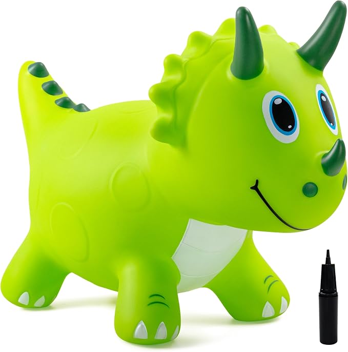 Kids Dinosaur Bouncy Animal Toys, Inflatable Triceratops Bouncer, Ride on Bounce Hopper, Indoor Outdoor Activity Birthday Gift for 18 Months 2 3 4 Years Old Boys