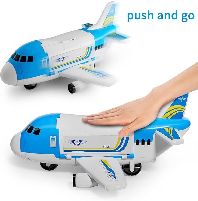 LOVE LIFE Airplane Toy Set Transport Cargo Plane Play Toy Gift for 3 4 5 6 Years Old Boys Girls Kids,Aircraft Vehicle Toys with 5 Mini Cars,Helicopter and Construction Worker