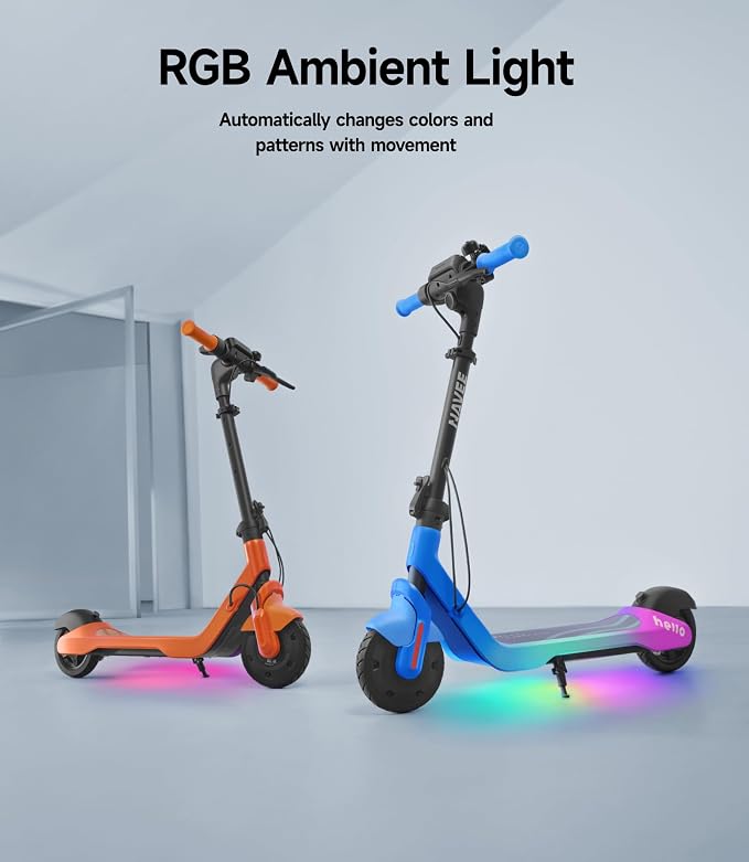 NAVEE K100 Series Electric Scooter for Kids 5-11, Adjustable Handlebar/Speed, Digital Pet, 12.4/9.9/7.5 mph, Safe Brake, Foldable, RGB Lights, Smart APP, Growing Adventurer Gift for Boys Girls, UL2272